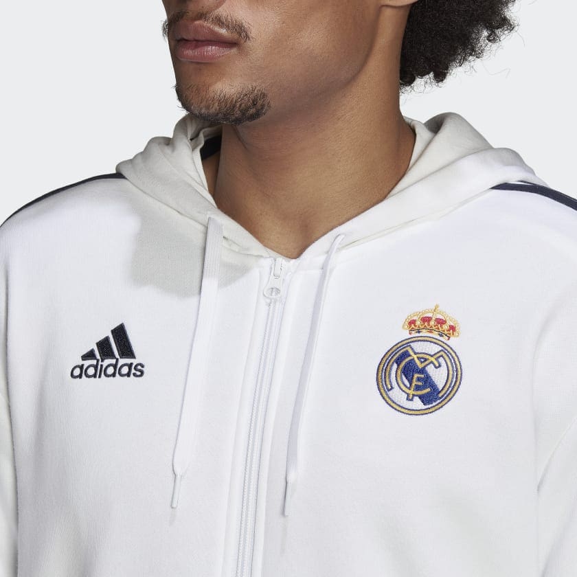 Men's Real Madrid Adidas Full-Zip DNA Hoodie - White - Sports Closet