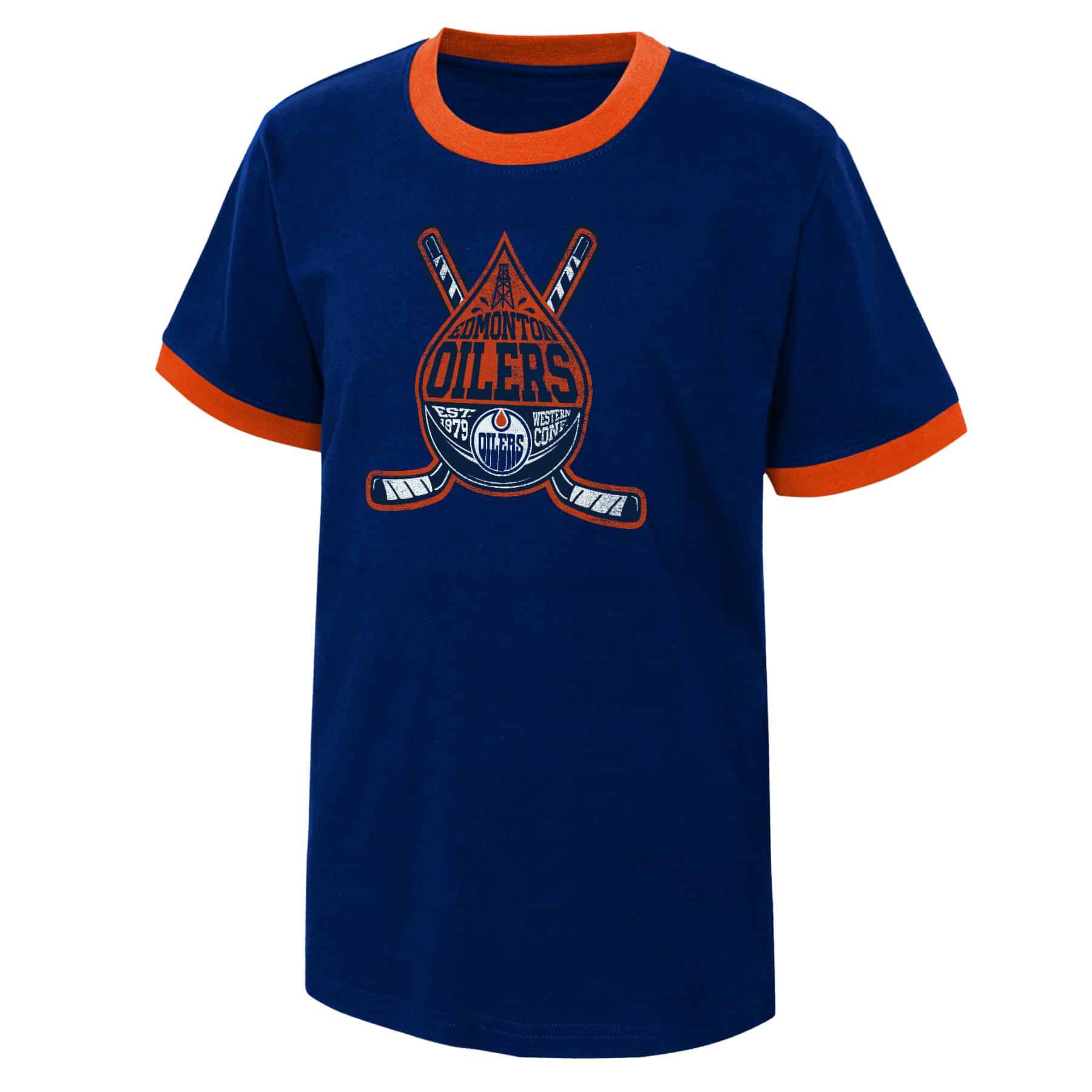 Youth Oilers Blue T-Shirt - Primary Logo Short Sleeve Shirt For Boys