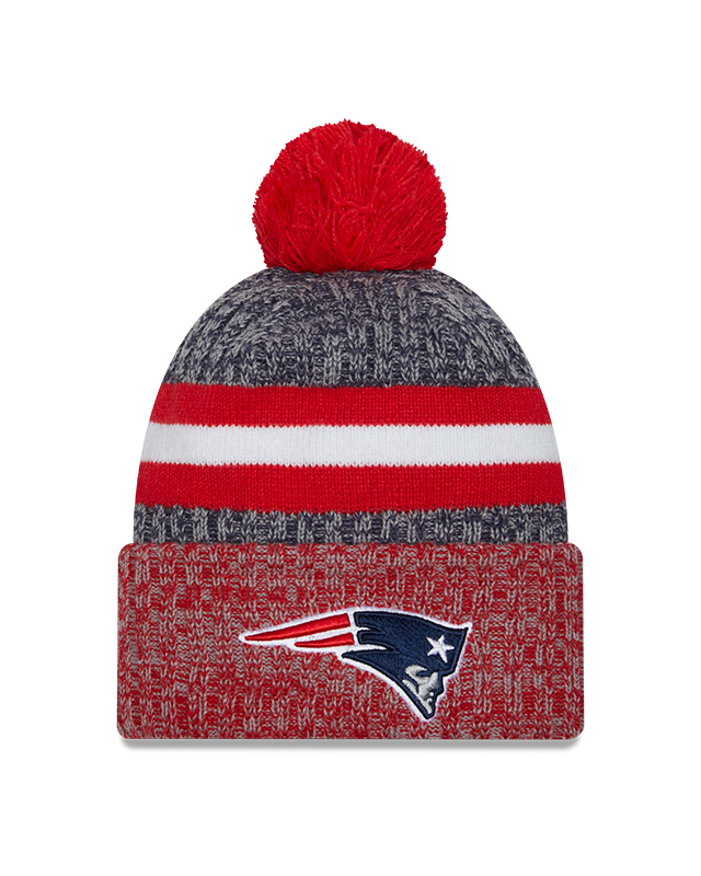 New England Patriots New Era 2023 Sideline Official Sport Cuffed Pom Knit  Hat Red