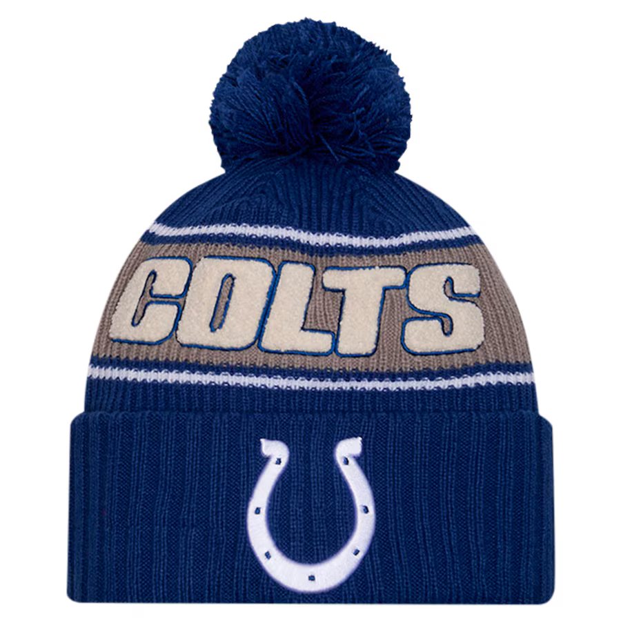 Indianapolis Colts New Era 2024 Sideline Cuffed Knit Hat with Pom Royal
