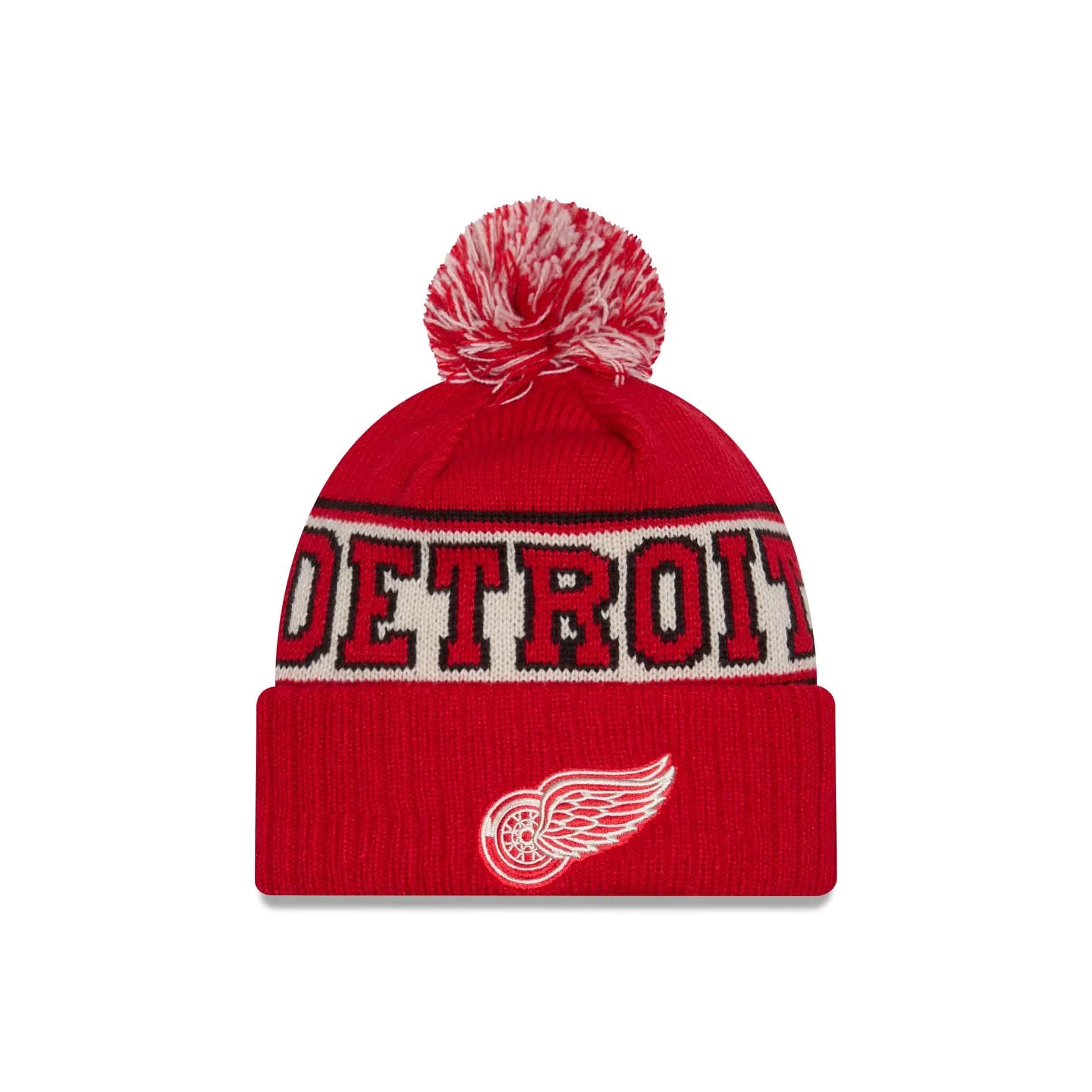 Detroit Red Wings New Era Retro Cuffed Knit Hat with Pom - Red