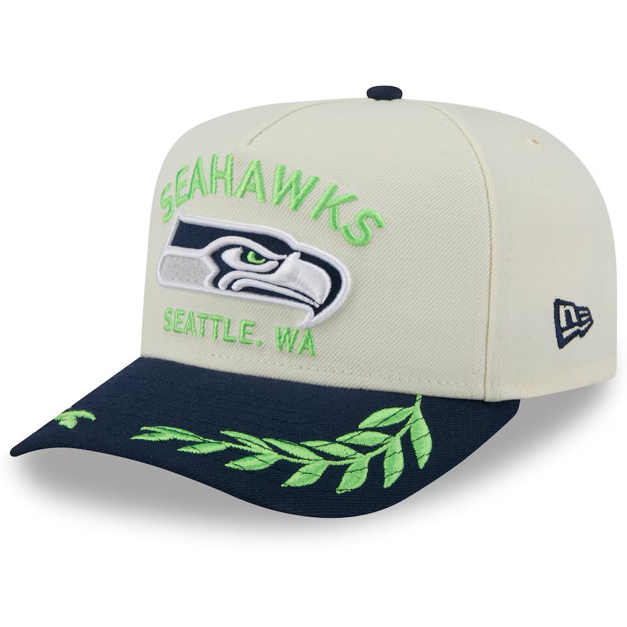 Seattle Seahawks New Era 2025 NFL Draft 9FIFTY A-Frame Snapback Hat  Cream/Navy