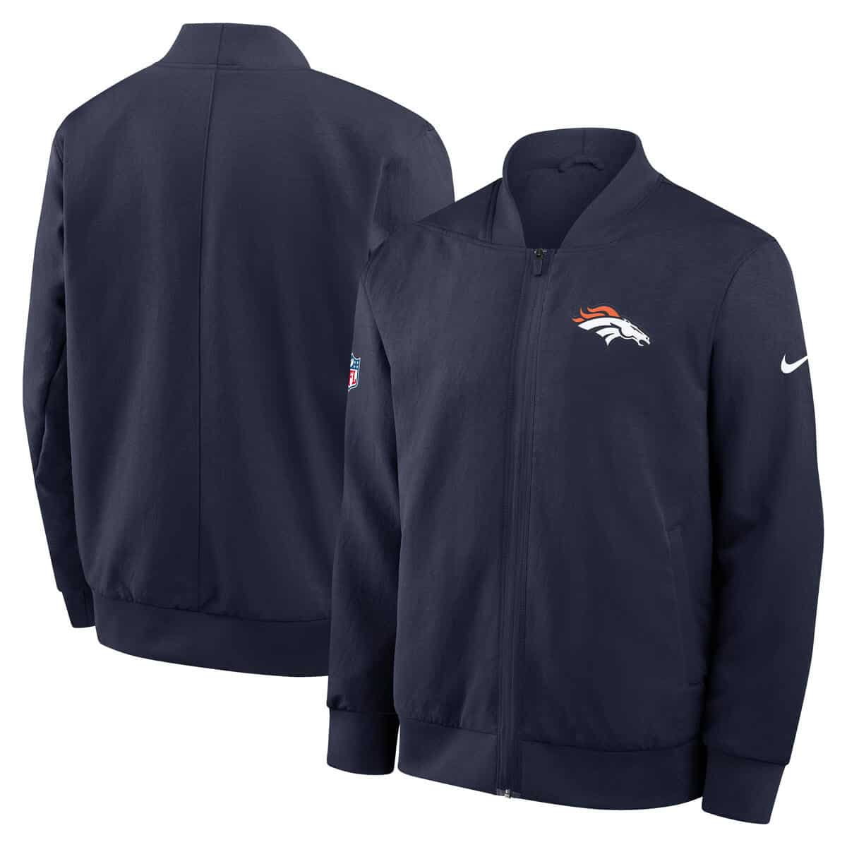 Nike Denver Broncos ウォームアップジャケット Men's Denver Broncos Nike 2025 NFL Sideline Bomber Jacket - Navy