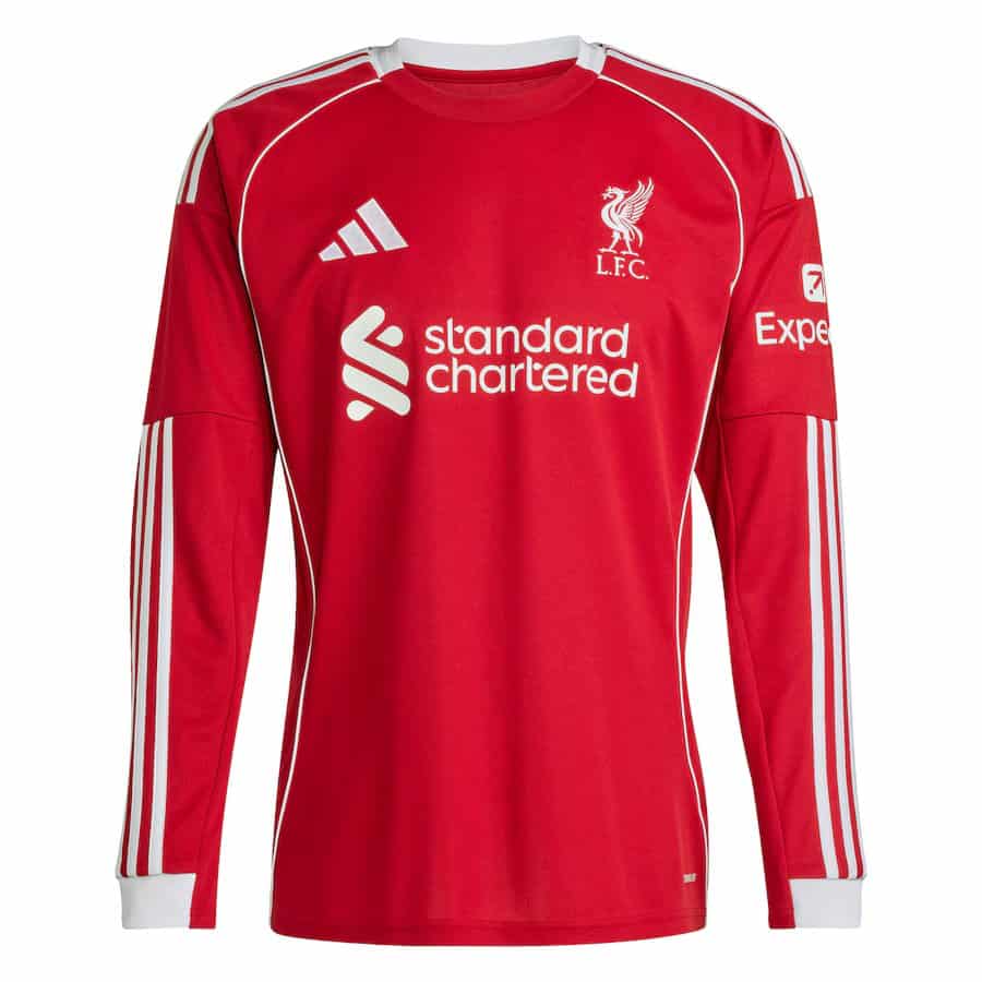 Men's Liverpool Adidas 2025/26 Home Long Sleeve Replica Jersey