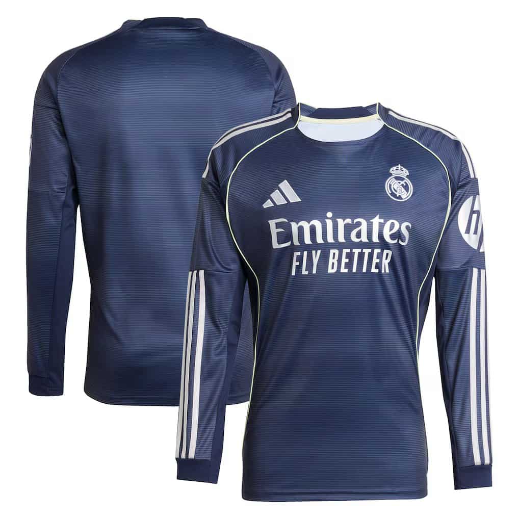 Men's Real Madrid Adidas 2025/26 Away Long Sleeve Replica Jersey