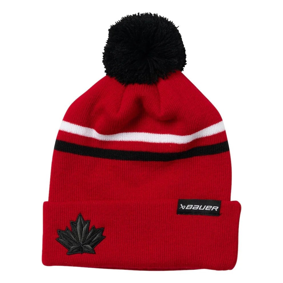 Hockey Canada Bauer Stiped Cuffed Knit Hat with Pom - Red - Sports